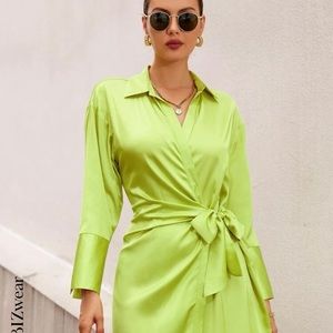SHEIN BIZwear Drop Shoulder Knot Side Satin Dress